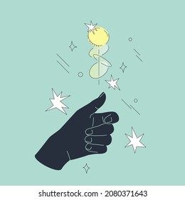 Dark hand flipping a coin vector illustration. Comic style design. Heads or Tails game.  svg