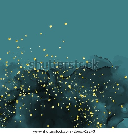 Dark hand painted alcohol ink background with gold glitter elements