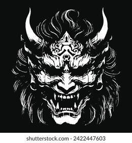 Dark Hannya Mask Japanese Oni Devil Oriental Horror Art Grunge Vintage Old School illustration