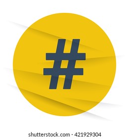 Dark Hashtag icon label on wrinkled paper