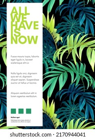 Dark hawaiian floral design with palm leaves. Exotic tropical summer vector background.