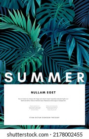 Dark hawaiian floral design with palm leaves. Exotic tropical summer vector background.