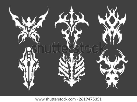 Dark head tribal skeleton clip art streetwear element vector skull illustration scary demonic editable