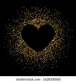 
Dark heart background with golden fine sand. Design element for the day of lovers.