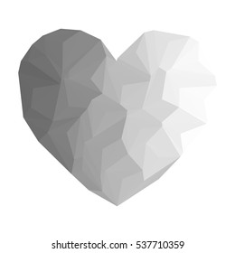 Dark heart drawn in triangulation style type stone, crumpled paper. Vector eps 10