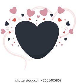 Dark Heart Shape with Pink and Red Hearts on White Background. Love Symbol