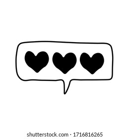 Dark hearts in doodle style isolated on white background. Signature Icon. Vector outline illustration. Black spots. Can be used as icon or symbol. Decor element. Hand drawn black sketch.