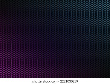 Fondo tecnológico abstracto hexagonal oscuro con color azul y rosa bajo hexágono. Papel de fondo de pantalla o vector de textura. 