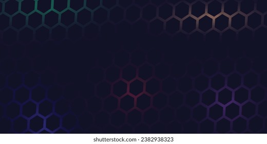 Dark hexagon abstract technology background with blue and pink colored bright flashes under hexagon. Hexagonal gaming vector abstract tech background. vector