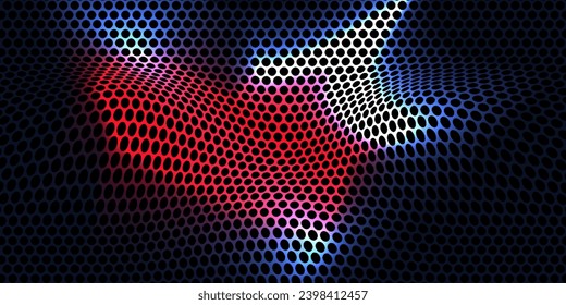 Dark hexagon abstract technology background with blue and pink colored bright flashes under hexagon. Hexagonal gaming vector abstract tech background. vector modern 
