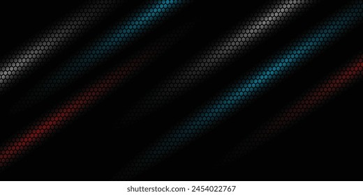Dark hexagon abstract technology background with bright flashes of gold under the hexagon.	
