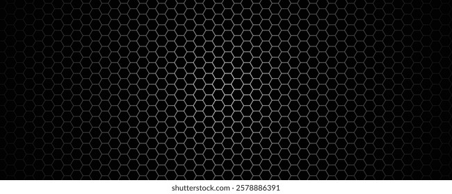 Dark hexagon abstract technology background with blue and green colored bright flashes under hexagon. Hexagonal gaming vector tech illustration black abstract background.