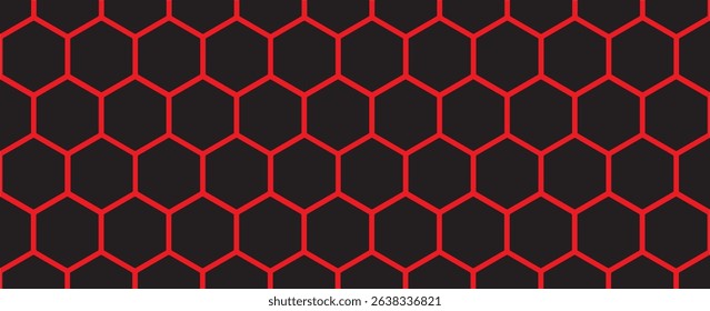 Dark hexagon abstract technology background red colored bright flashes under hexagon. Hexagonal gaming vector tech illustration black abstract background.