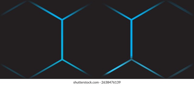 Dark hexagon abstract technology background with blue colored bright flashes under hexagon. Hexagonal gaming vector tech illustration black abstract background.