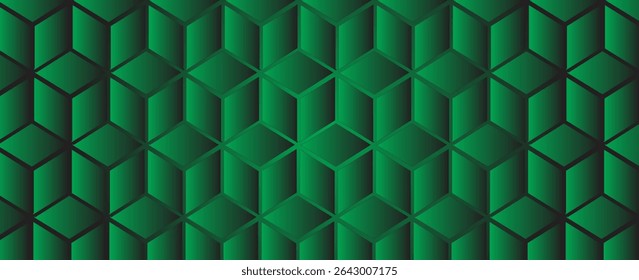 Dark hexagon abstract technology background with bright green flashes below the hexagon. Vector hexagon abstract technology background.