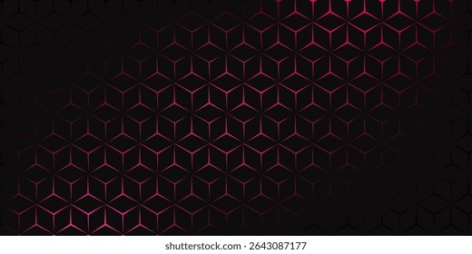 Dark hexagon abstract technology background with bright pink flashes below the hexagon. Vector hexagon abstract technology background.