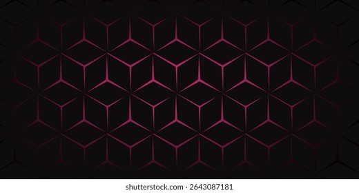 Dark hexagon abstract technology background with bright pink flashes below the hexagon. Vector hexagon abstract technology background.