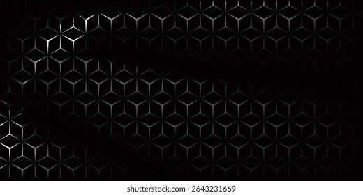 Dark hexagon abstract technology background with bright flashes under the hexagon. Hexagon game vector abstract technology background.