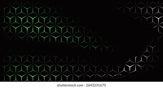 Dark hexagon abstract technology background with bright flashes under the hexagon. Hexagon game vector abstract technology background. Eps10