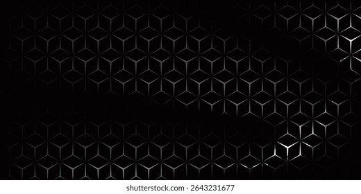 Dark hexagon abstract technology background with bright flashes under the hexagon. Hexagon game vector abstract technology background.