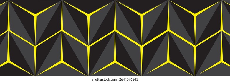 Dark hexagon abstract technology background with bright yellow flashes below the hexagon. Vector hexagon abstract technology background.