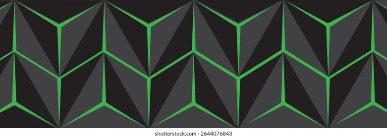 Dark hexagon abstract technology background with bright green flashes below the hexagon. Vector hexagon abstract technology background.