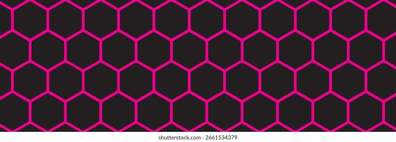 Dark hexagon abstract technology background pink colored bright flashes under hexagon. Hexagonal gaming vector tech illustration black abstract background. eps 10