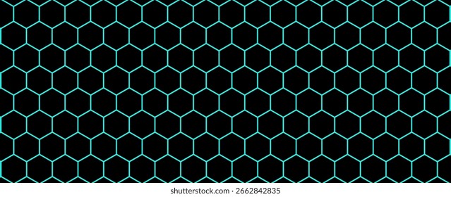 Dunkles Sechseck abstrakte Technologie Hintergrund mit blauen und grünen farbigen hellen Blitzen unter Sechseck. Sechseckige Spiel Vektor Tech-Illustration schwarz abstrakten Hintergrund. EPS 10