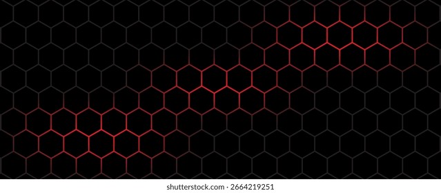 Fundo de tecnologia abstrata de hexágono escuro com flashes brilhantes de cor azul e verde sob hexágono. Hexagonal vetor de jogos ilustração técnica fundo abstrato preto.
