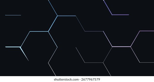 Dark hexagon abstract technology background with blue and pink colored bright flashes under hexagon. Hexagonal gaming vector abstract tech background.