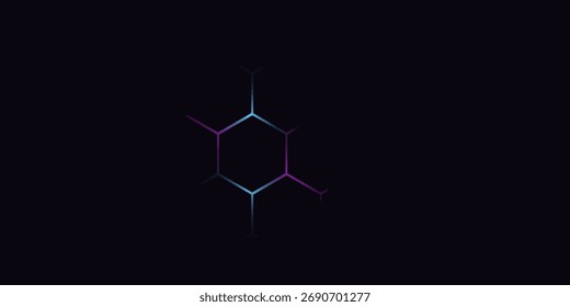 Dark hexagon abstract technology background with blue and pink colored bright flashes under hexagon. Hexagonal gaming vector abstract tech background.