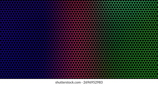 Dark hexagon abstract technology background with blue and pink colored bright flashes under hexagon. Hexagonal gaming vector abstract tech background.