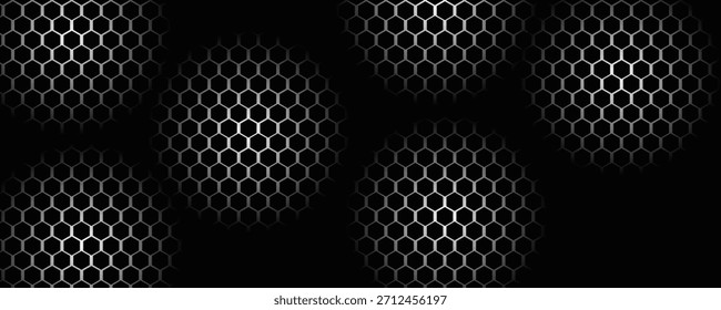 Fundo de tecnologia abstrata de hexágono escuro com flashes brilhantes de cor azul e verde sob hexágono. Hexagonal vetor de jogos ilustração técnica fundo abstrato preto.