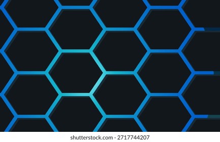 Fondo de tecnología abstracta de hexágono oscuro con destellos brillantes de color azul y rosa bajo el hexágono. Fondo de tecnología abstracto de juego hexagonal, moderno.