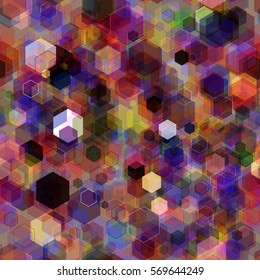 Dark hexagon background. Seamless texture. Paint transparent elements, mix random