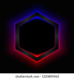 Dark Hexagon frame with neon glow. Vector illustration.