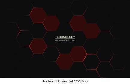 Dark hexagon gaming abstract vector background with red colored bright flashes.