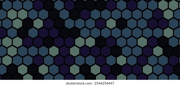 Dark Hexagon Pattern with Blue Shades. Blue Honeycomb Background