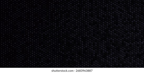 Dark Hexagon Pattern. Hexagonal Horizontal Black 3D Texture with Steel Grey Metal Grid Effect Background. Innovation Carbon Fiber. Repeatable Honeycomb Mosaic Tile Wallpaper. Vector Backdrop