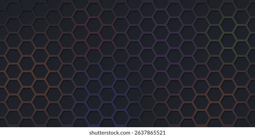 Dark hexagon pattern on colorful light glowing background graphic illustration.