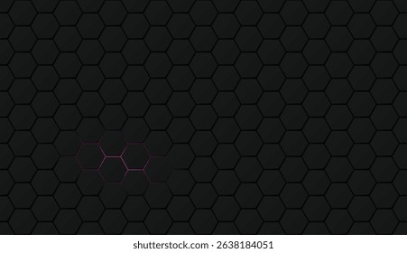 Dark hexagon pattern with a small pink light glowing out from the back graphic illustration.