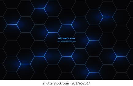 Fondo de tecnología de vector abstracto hexagonal oscuro. La energía azul brillante estalla bajo el hexágono en la tecnología moderna ilustración vectorial de fondo futurista. Cuadrícula de textura oscura del peine de miel.