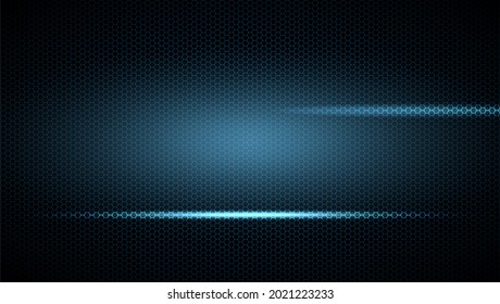 Dark hexagonal background with blue gradient and glare