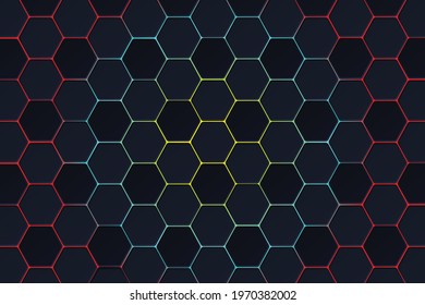 Dark hexagonal background with gradient color Vector, Futuristic honeycomb background, high-resolution background.
