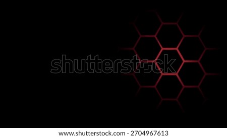 Dark Hexagonal Grid Background with Red Neon Glow. Futuristic Red And Black Honeycomb Tech Pattern for Modern Digital Designs. 