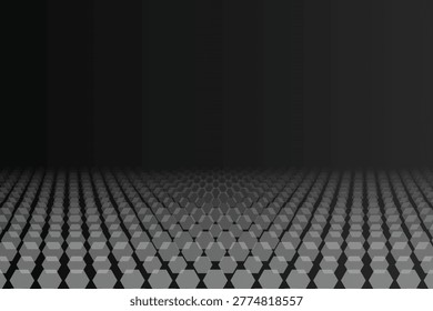 Dark hexagonal grid pattern receding into blackness with subtle gradient grey