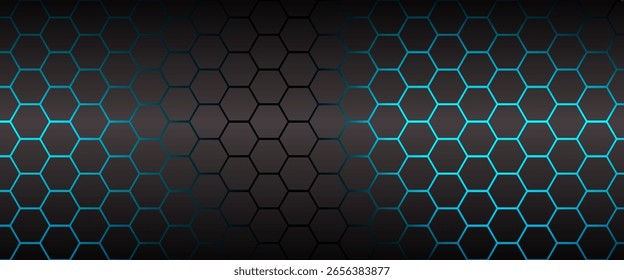 Dark hexagonal vector background with neon blue highlights. Ideal for tech, gaming, cybersecurity, or futuristic digital themes.