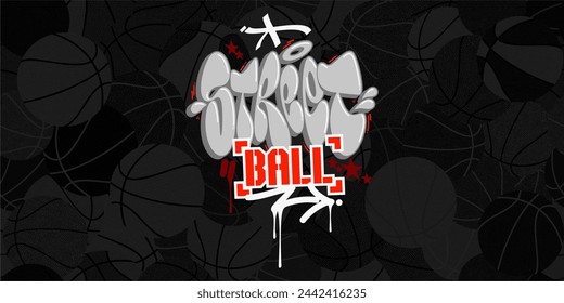 Dark Hip Hop Hand Written Urban Street Art Graffiti Style Word Streetball Vector Illustration