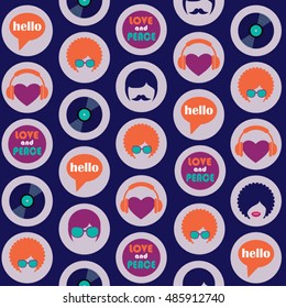 dark hippie retro icons seamless pattern 