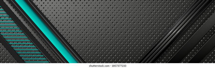 Dark hi-tech banner. Geometric shapes and background with neon lighting. Vector EPS10